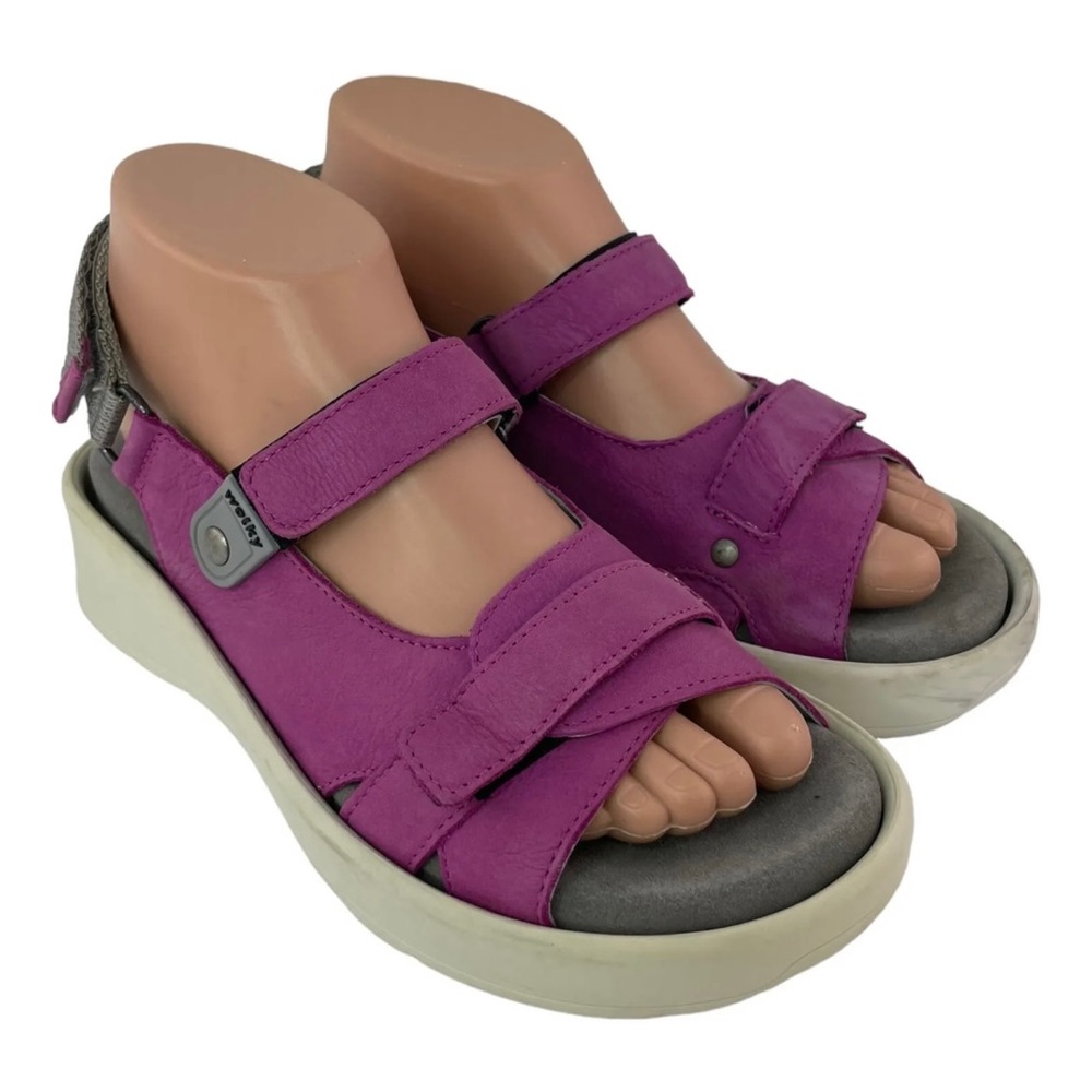 NWOB Wolky sandals Women Sz  7 (38) Pink PurpleLeather Adjustable White Platform